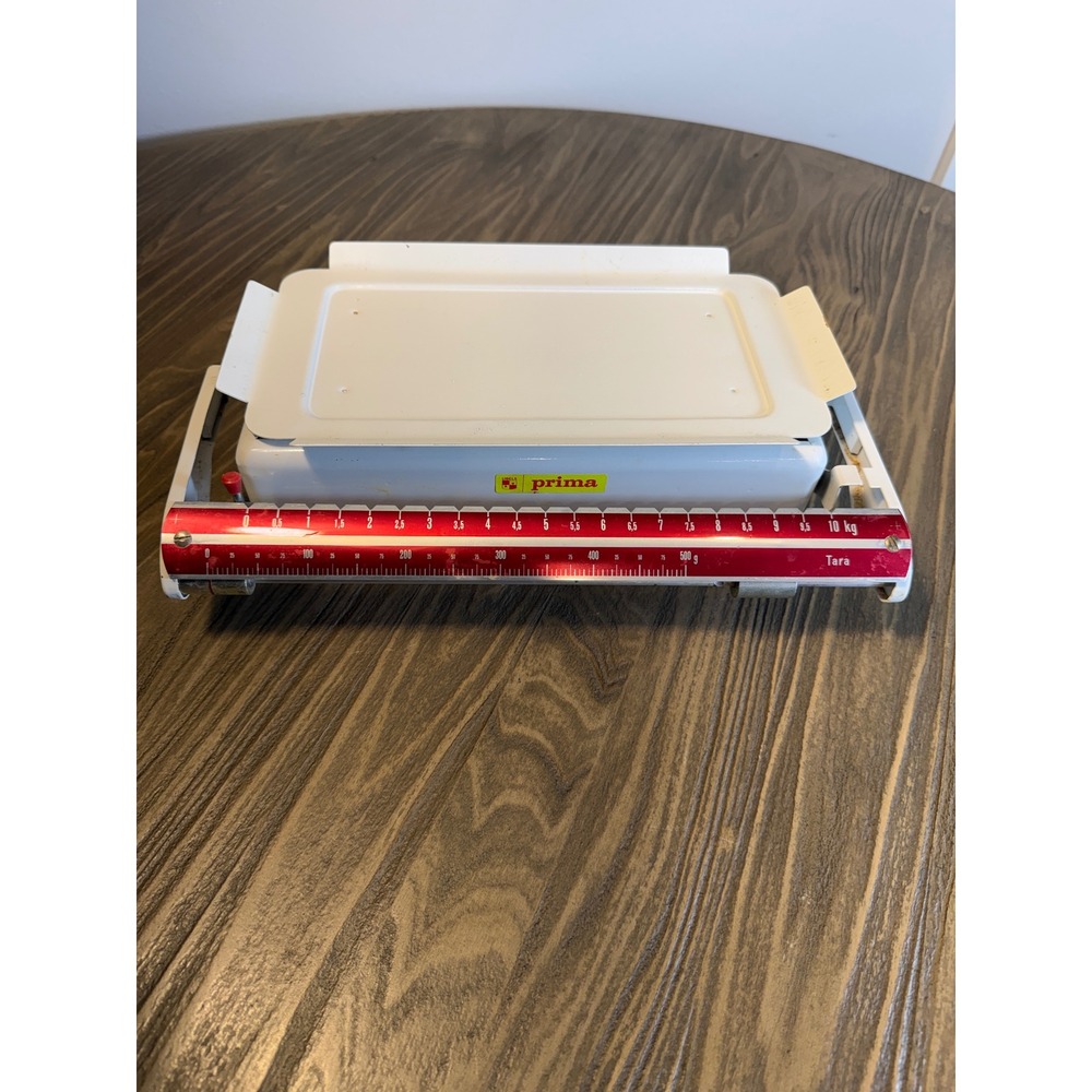 Vintage Libela Prima Kitchen Scale Manual Sliding Weight 10kg White Red Working